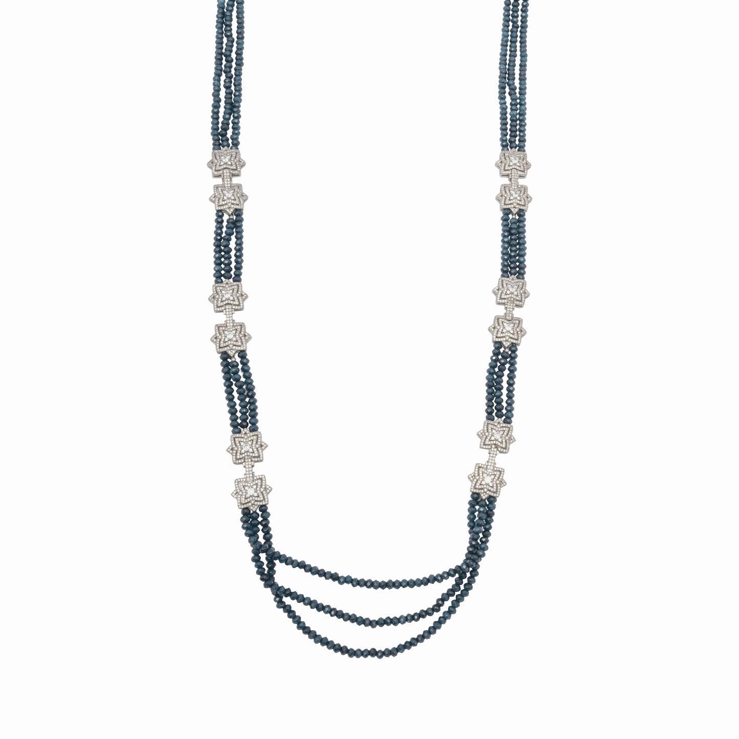 Blue Agats and Silver Tikdas Necklace