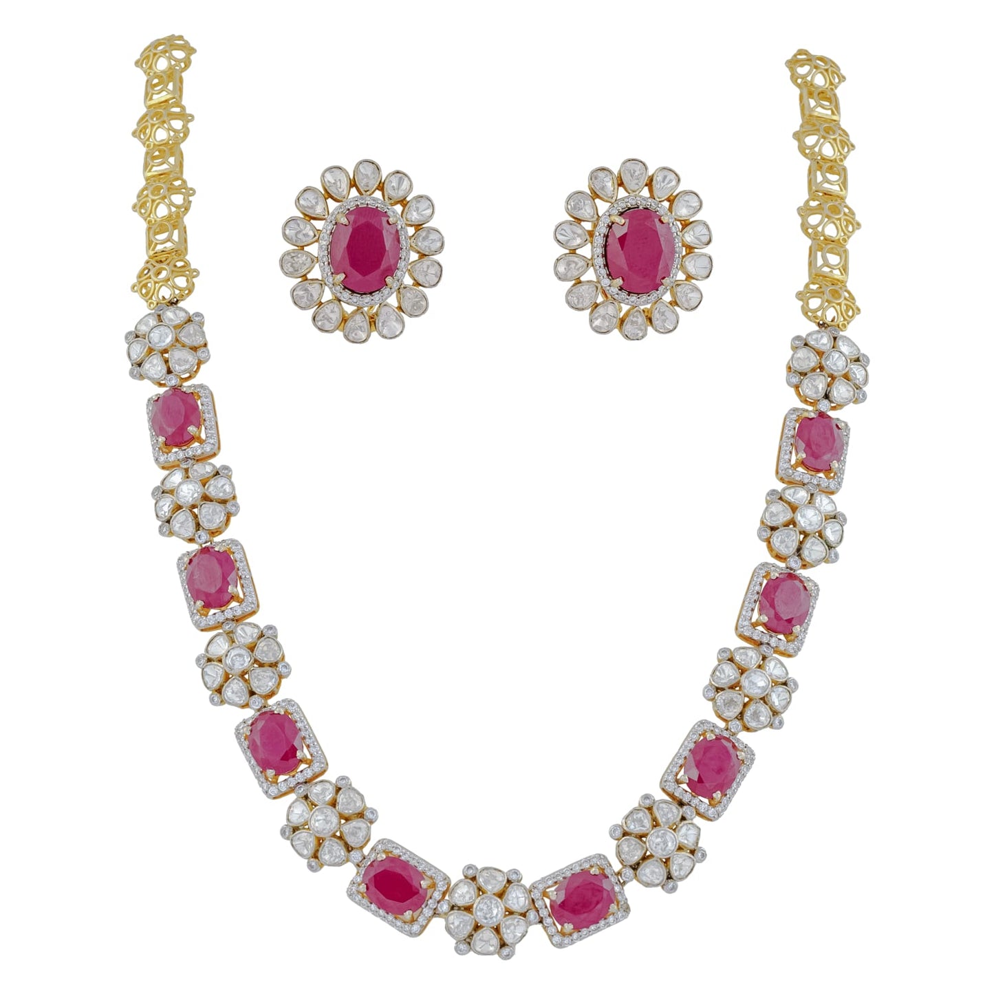 Floral Necklace with Rubies & Studs