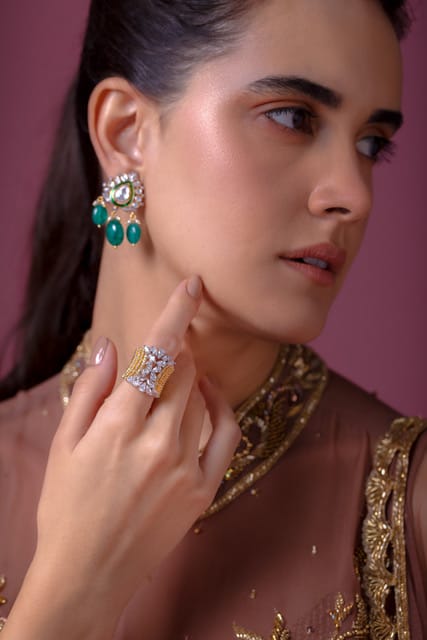 Moissanite Earrings with Emerald Drops