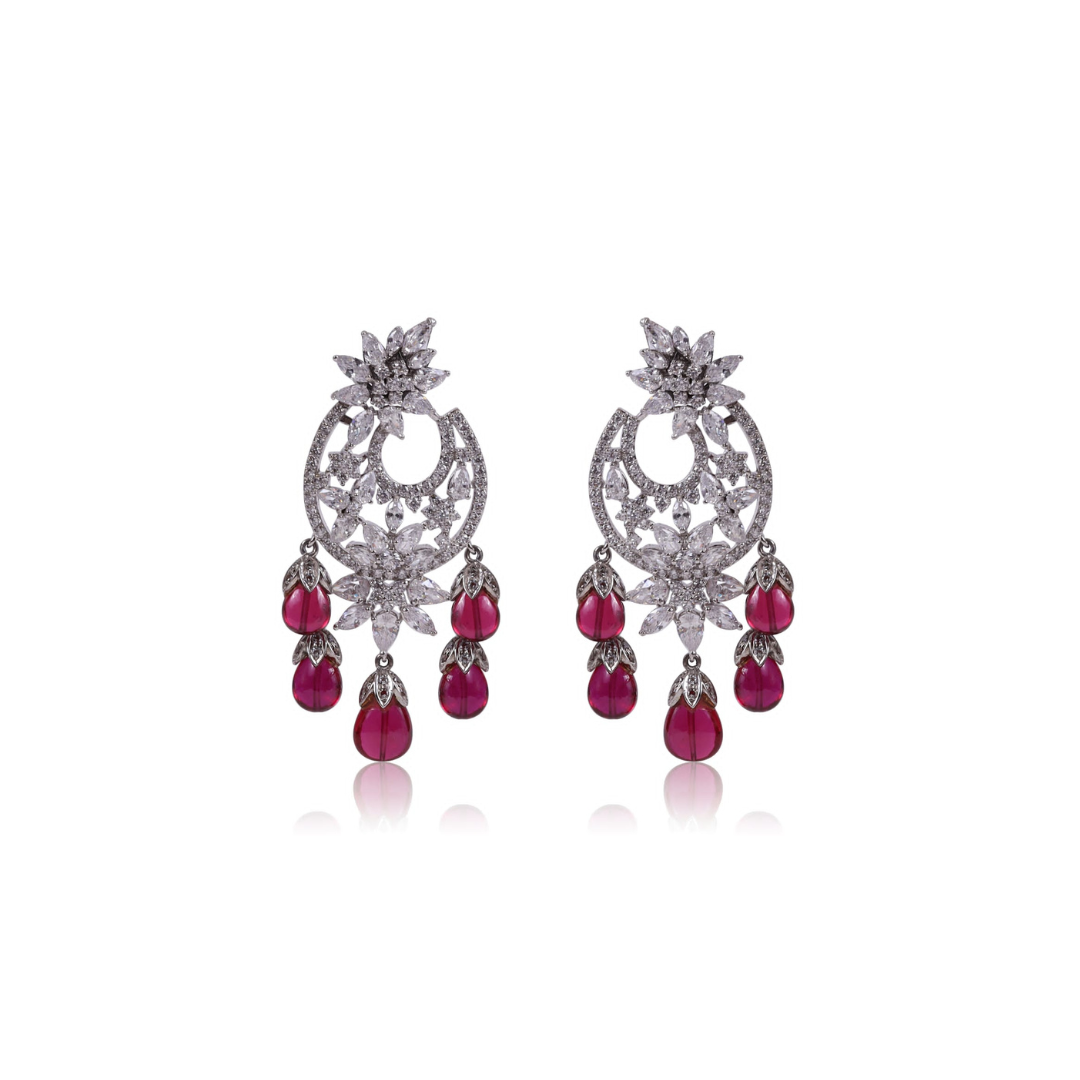 Crescent Earrings with Ruby Drops