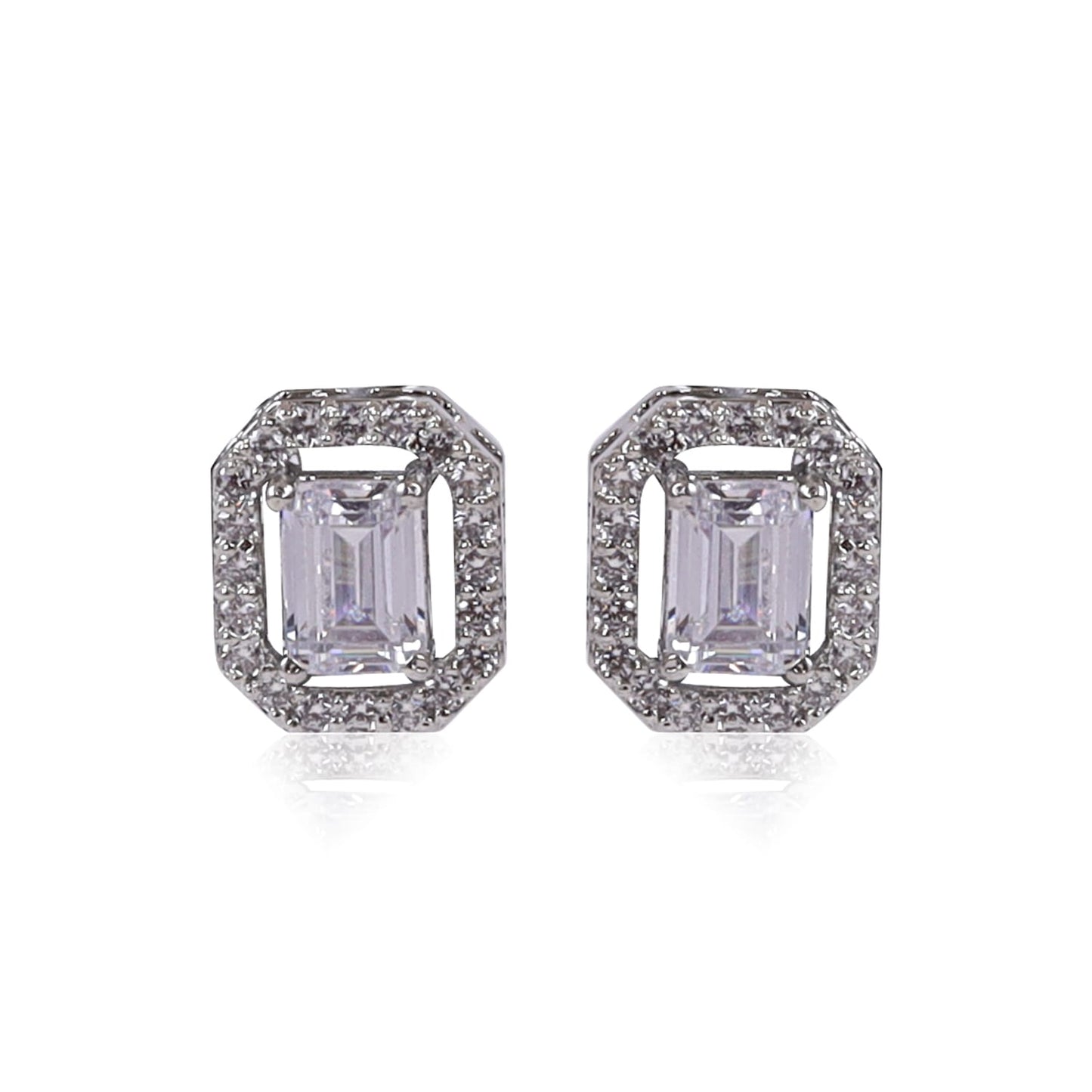 Halo Baguette Solitaire Studs