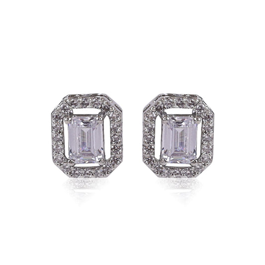 Halo Baguette Solitaire Studs