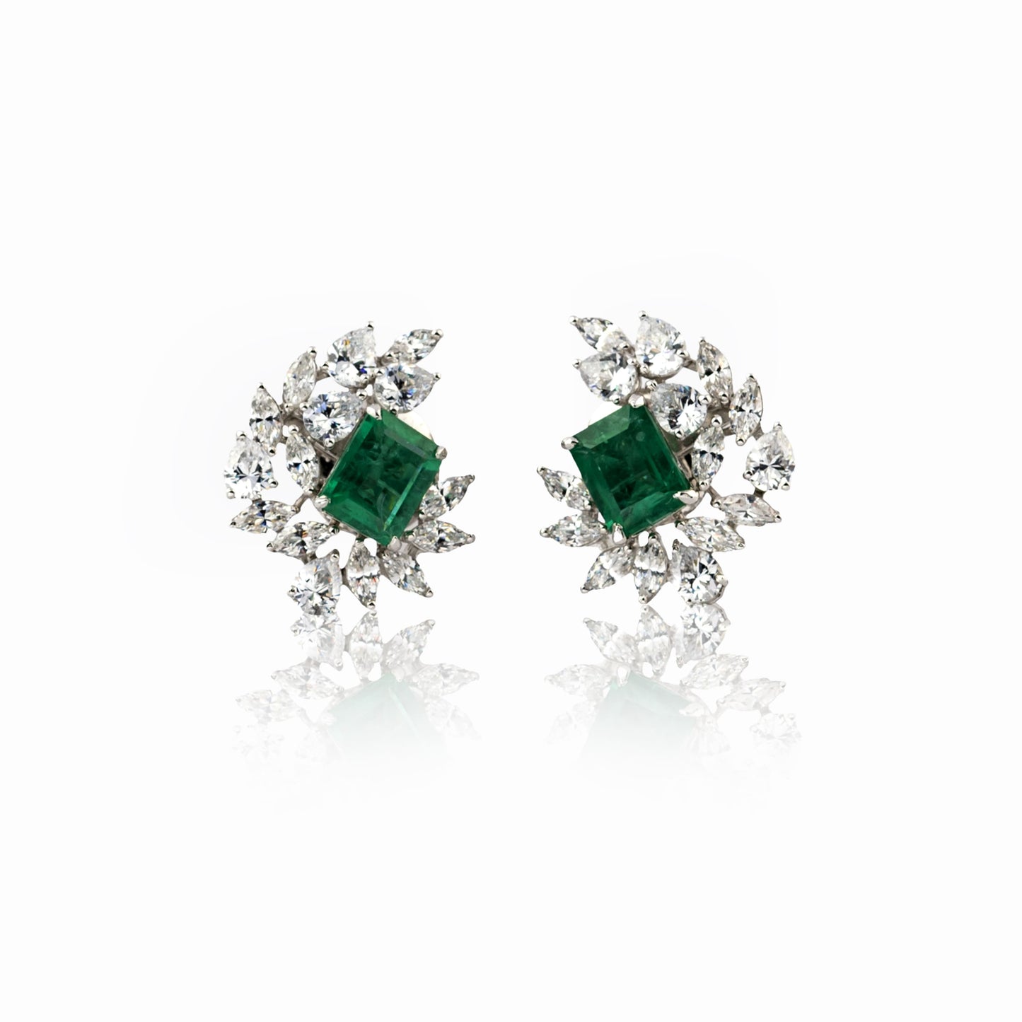 Marquise Cluster & Emerald Earrings