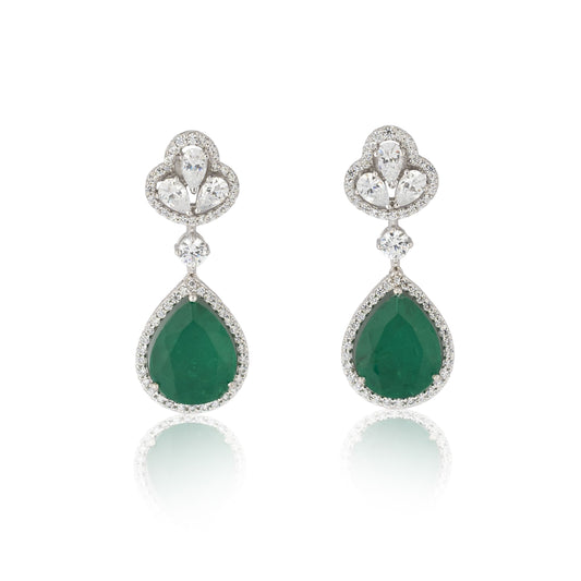 Floral earrings with emerald drops