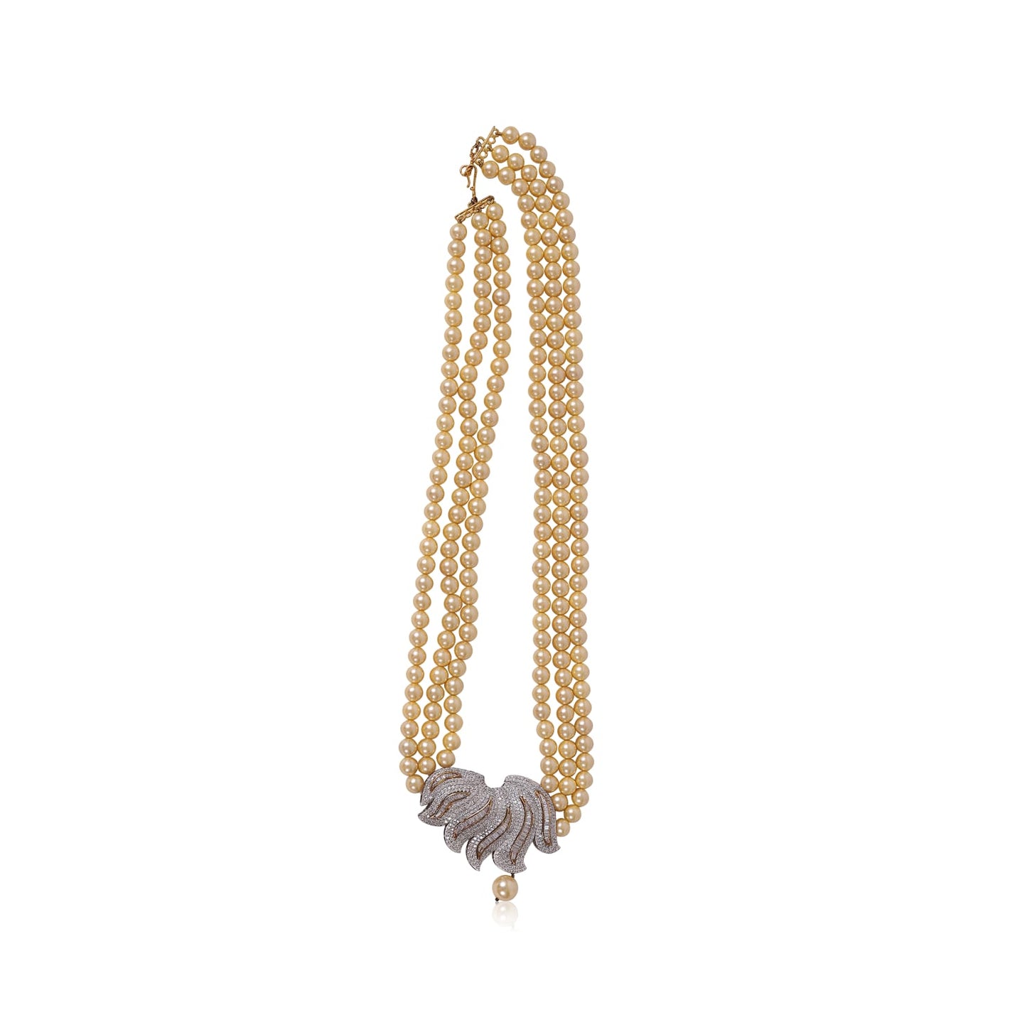 Gold pearl necklace with wave pendant