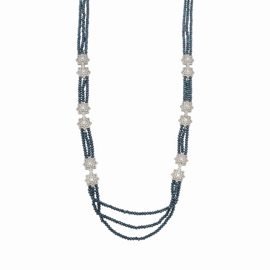 Blue Agats and Silver Tikdas Necklace