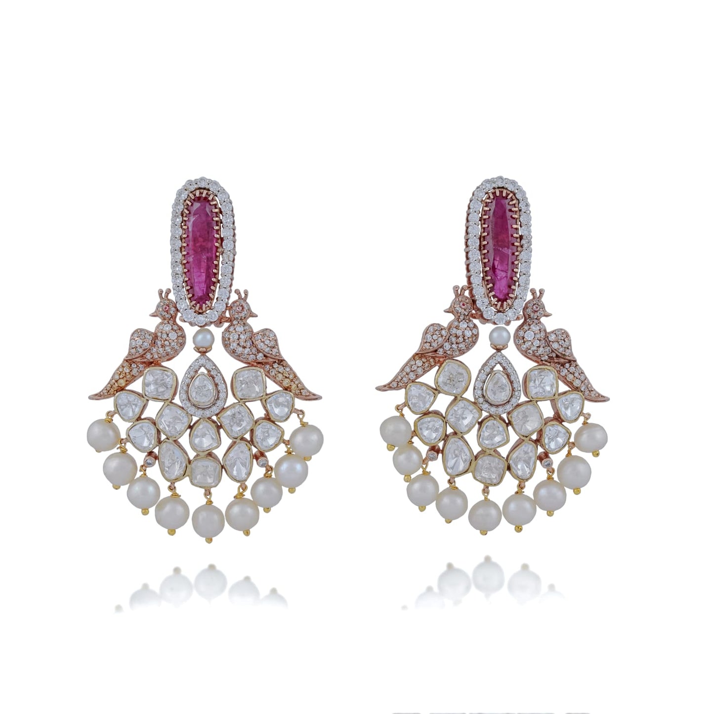 Peacock Earrings with Rubies