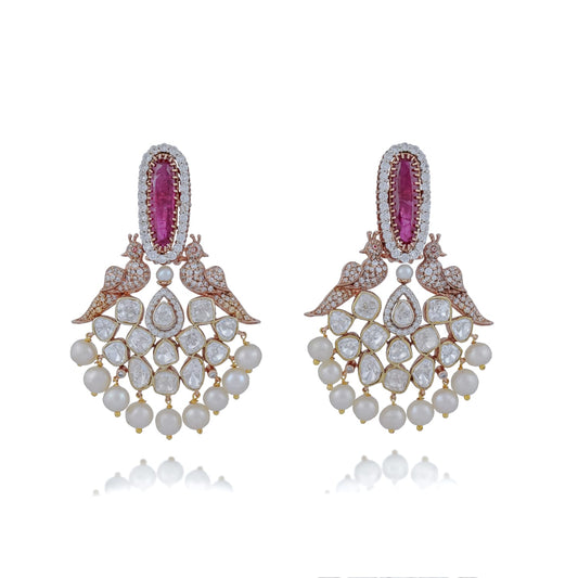 Peacock Earrings with Rubies