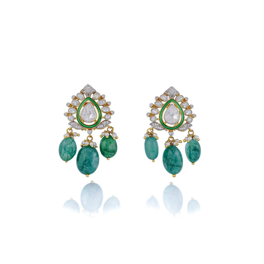 Moissanite Earrings with Emerald Drops